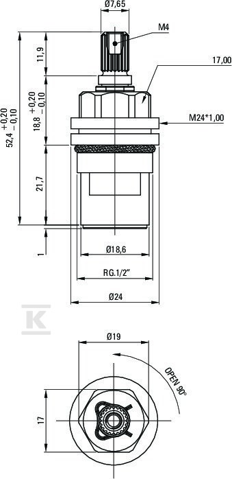 Głowica ceramiczna 90° - woda zimna - XPCT2GJZ2