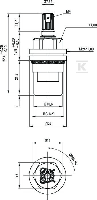 Głowica ceramiczna 90° - woda ciepła - XPCT2GJZ3