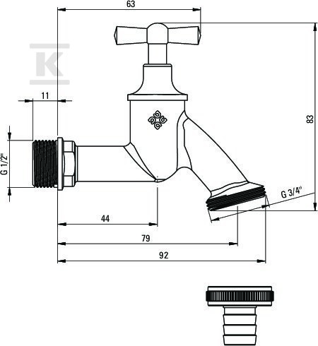 Zawór czerpalny z adapterem - 1/2", - VFA_152M