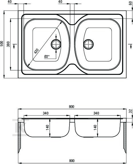 Tango 2-bowl steel sink - overlay, - ZM5_3200