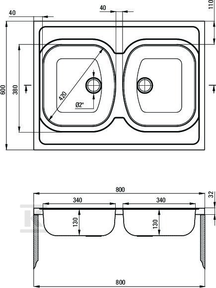 Tango 2-bowl steel sink - overlay, - ZM6_3200