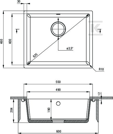 Corda 1-Becken-Granitspüle, Unterbau, - ZQA_N10C