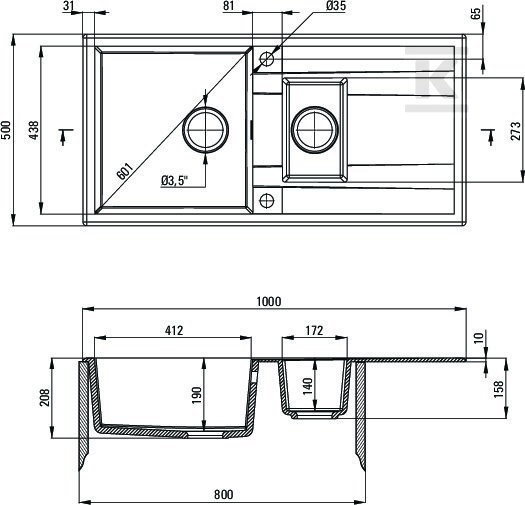 Zlewozmywak granitowy 1.5-komorowy z - ZQE_A513