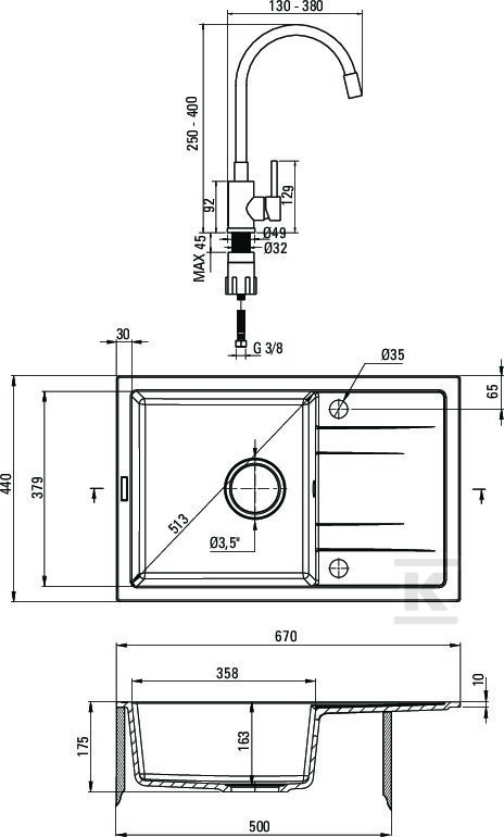 Zlewozmywak granitowy z baterią z - ZRCP2113