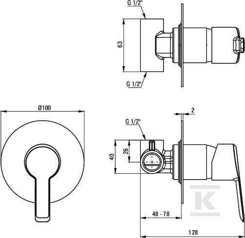 Bateria prysznicowa podtynkowa Arnika, - BQA_R44L