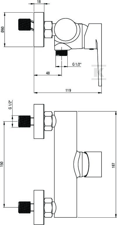 Tubo wall-mounted shower faucet, chrome - BUT_040M