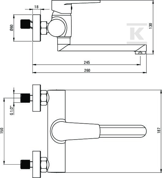 Tubo wall-mounted washbasin tap, chrome - BUT_050M