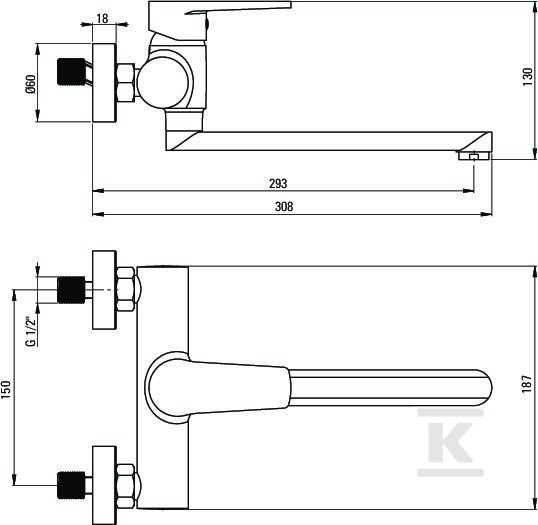 Tubo wall-mounted kitchen faucet, - BUT_080M