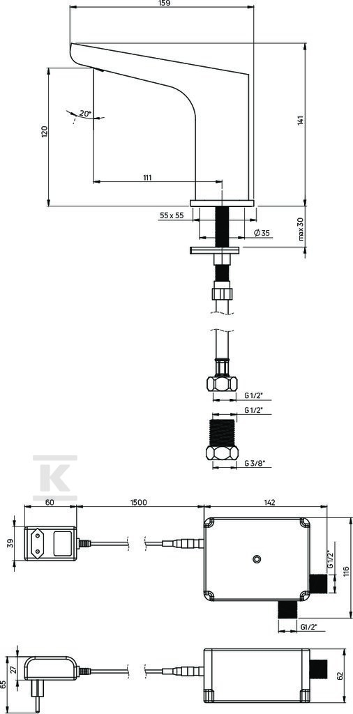 Bateria umywalkowa bezdotykowa Hiacynt - BQH_028V