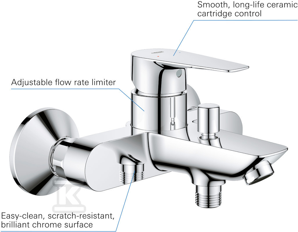 Single lever bath mixer BauEdge with - 23604001