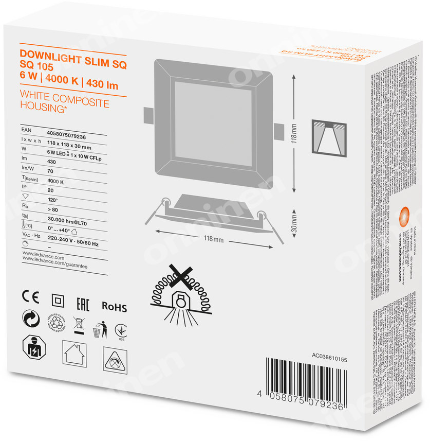 Oprawa LED Downlight Slim Sq105 - 4058075079236