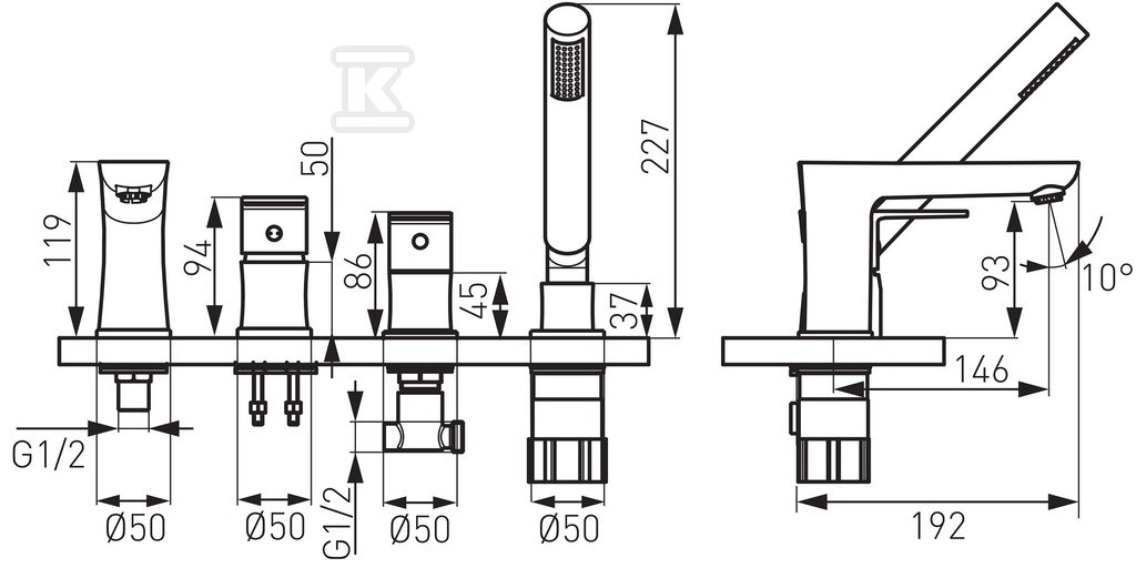 Bateria wannowa Algeo stojąca, - BAG11A