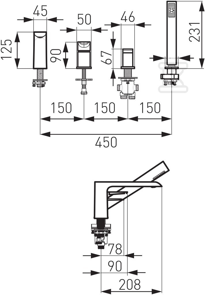 ADORE 4-hole standing bath mixer in - BDR11A