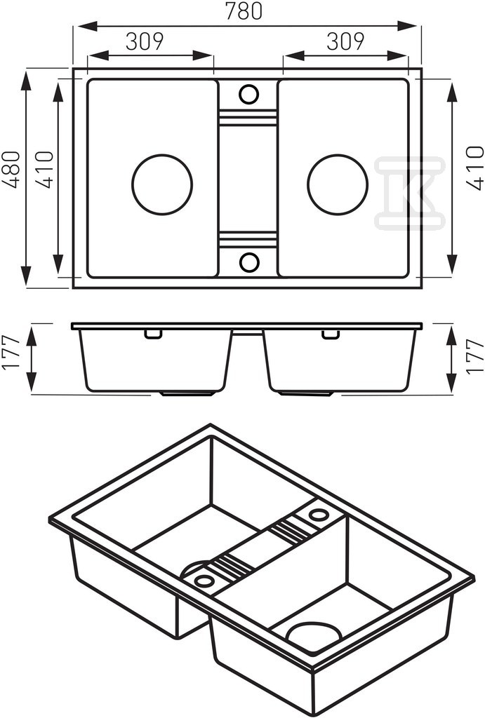 MEZZO II 2-bowl granite sink 48/78, - DRGM2/48/78HA