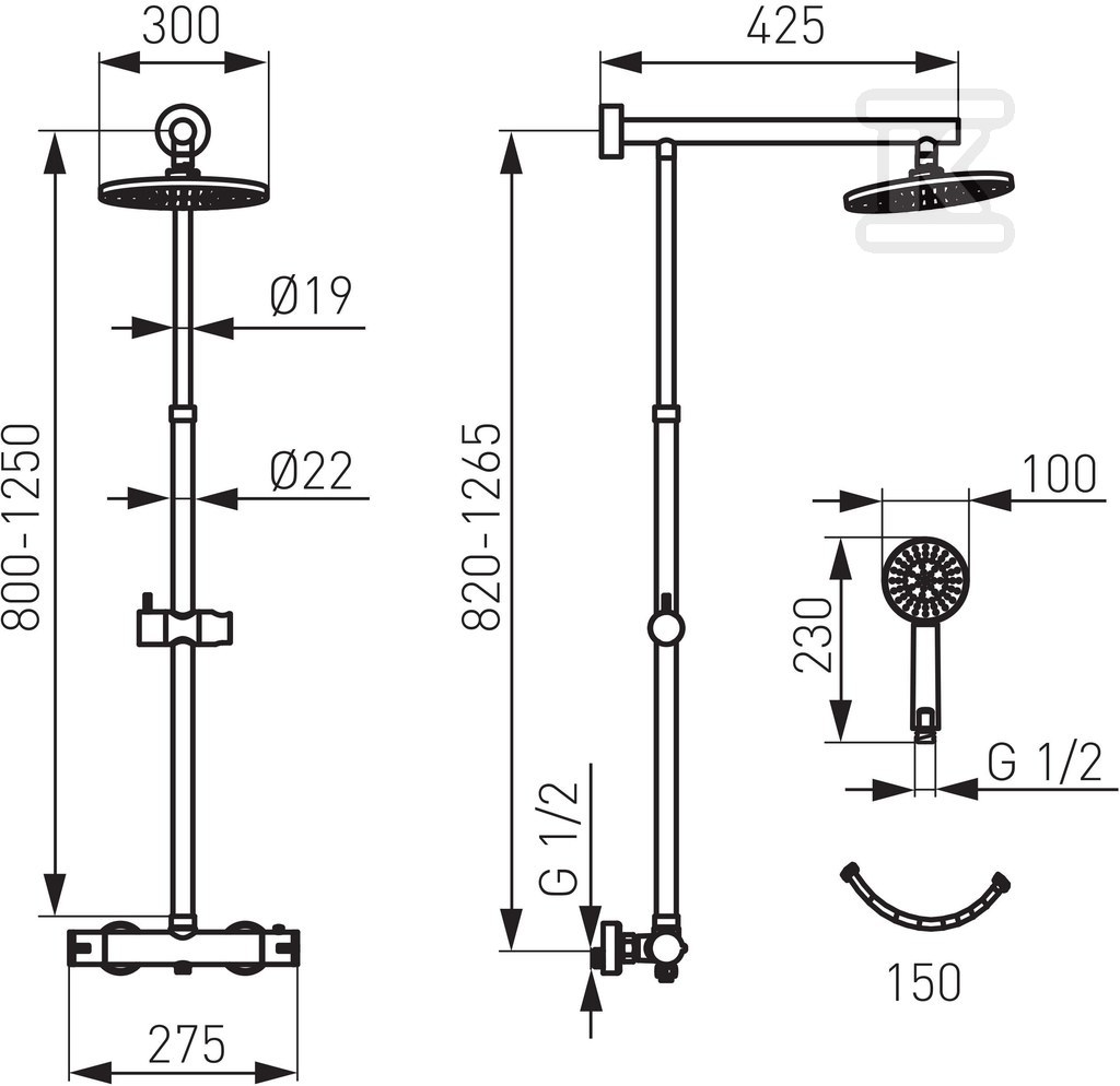 TREVI BLACK shower set with - NP75-TRV7U-BL