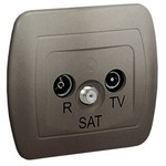 R-TV-SAT koncová anténna zásuvka. Možno použiť ako ukončovaciu zásuvku pre priechodné zásuvky R-TV-SAT, satin, CHORD