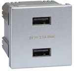 USB nabíjačka K45 (45x45) zásuvka typ A 5V/2,1A, hliník, PRIPOJ.