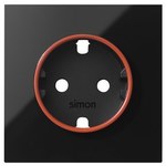 Schuko socket cover with red ring, black, SIMON100