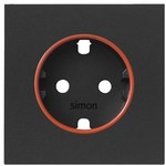 Schuko socket cover with red ring, black mat, SIMON100