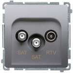 Dvostruki terminal satelitske antenske utičnice, SAT-SAT-RTV, (modul). 2xulaz: SAT: 52400 MHz, RTV: 5862 MHz, srebrno mat, BASIC MODUL