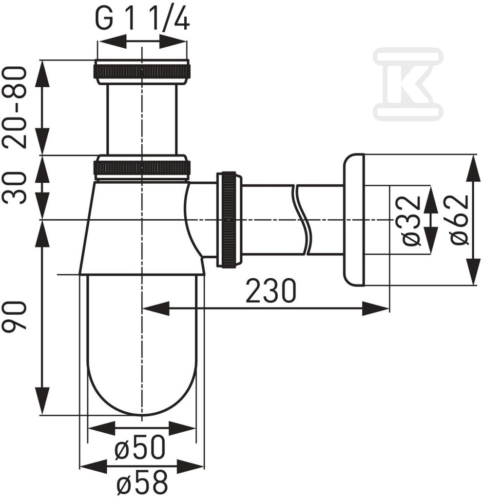 Palackszifon G 1.1/4"x32 mm rozettával, - HAN630