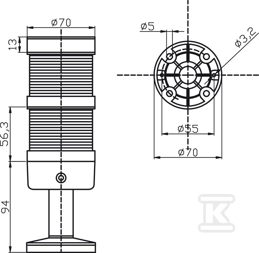 Jeloszlop 70Mm Komplett LED Piros, Zöld - LT70\2-24