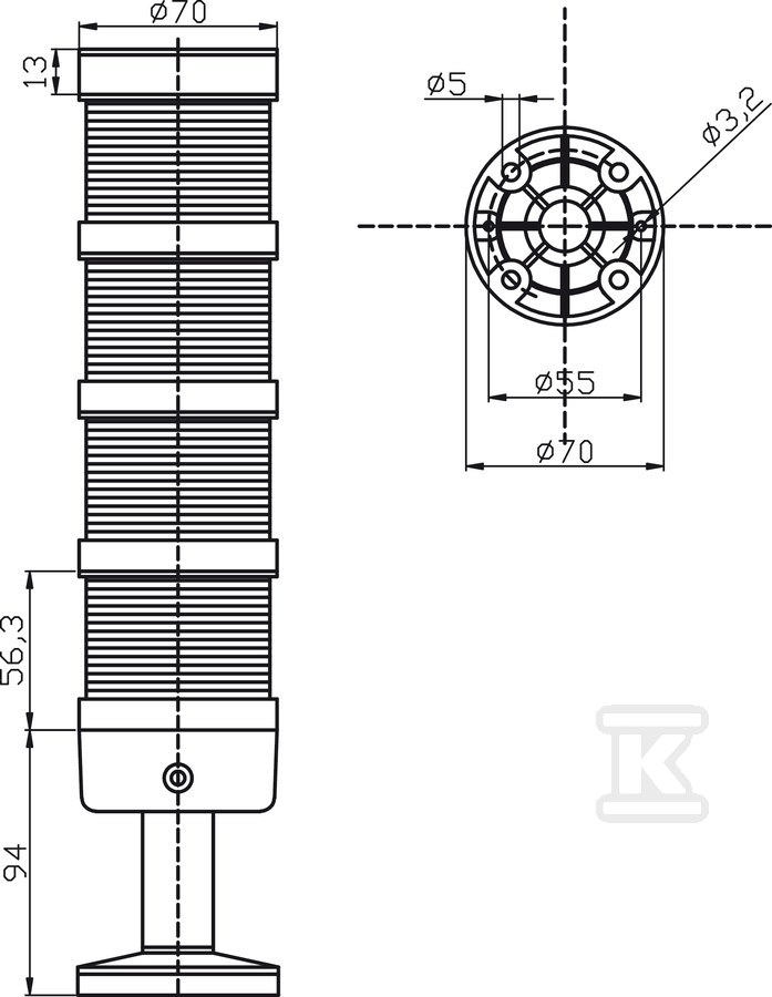 Signaling Column 70Mm Complete LED Red, - LT70\4-230