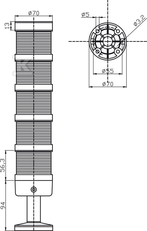 Signálna veža 70 mm Kompletná LED Jun, - LT70\5-230